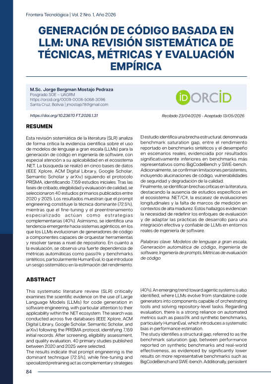 GENERACIÓN DE CÓDIGO BASADA EN LLM: UNA REVISIÓN SISTEMÁTICA DE TÉCNICAS, MÉTRICAS Y EVALUACIÓN EMPÍRICA